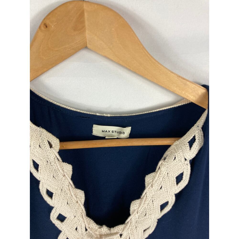 Max Studio Blue V Neck Crochet Neckline Sleeveless Dress Size Small - Picture 4 of 5